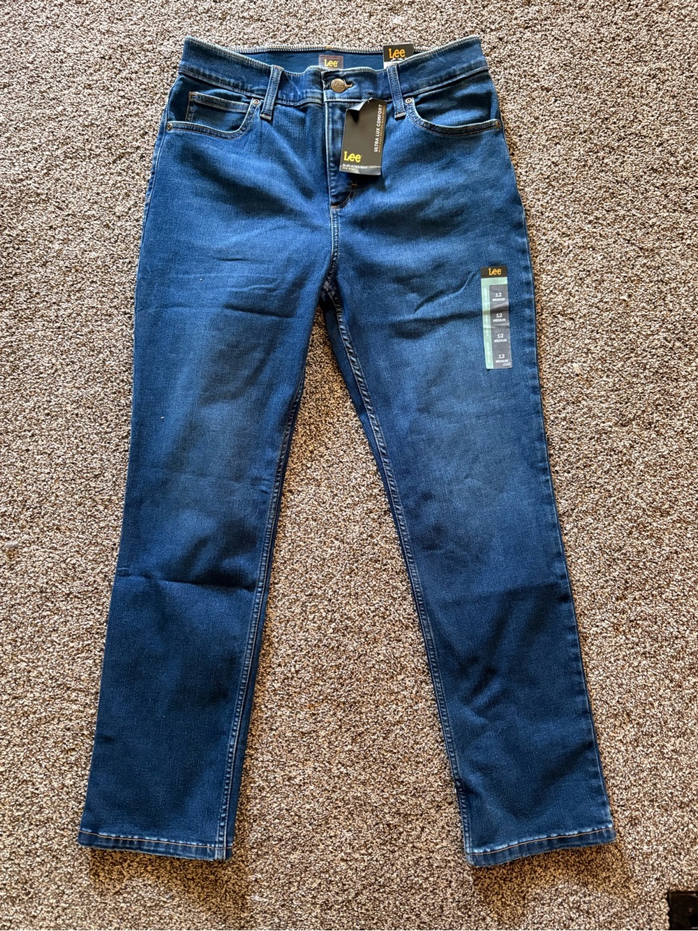Lee Women Ultra Lux Comfort Straight-Leg Stretch Jeans‎ Dark Dream Blue 12 M NWT